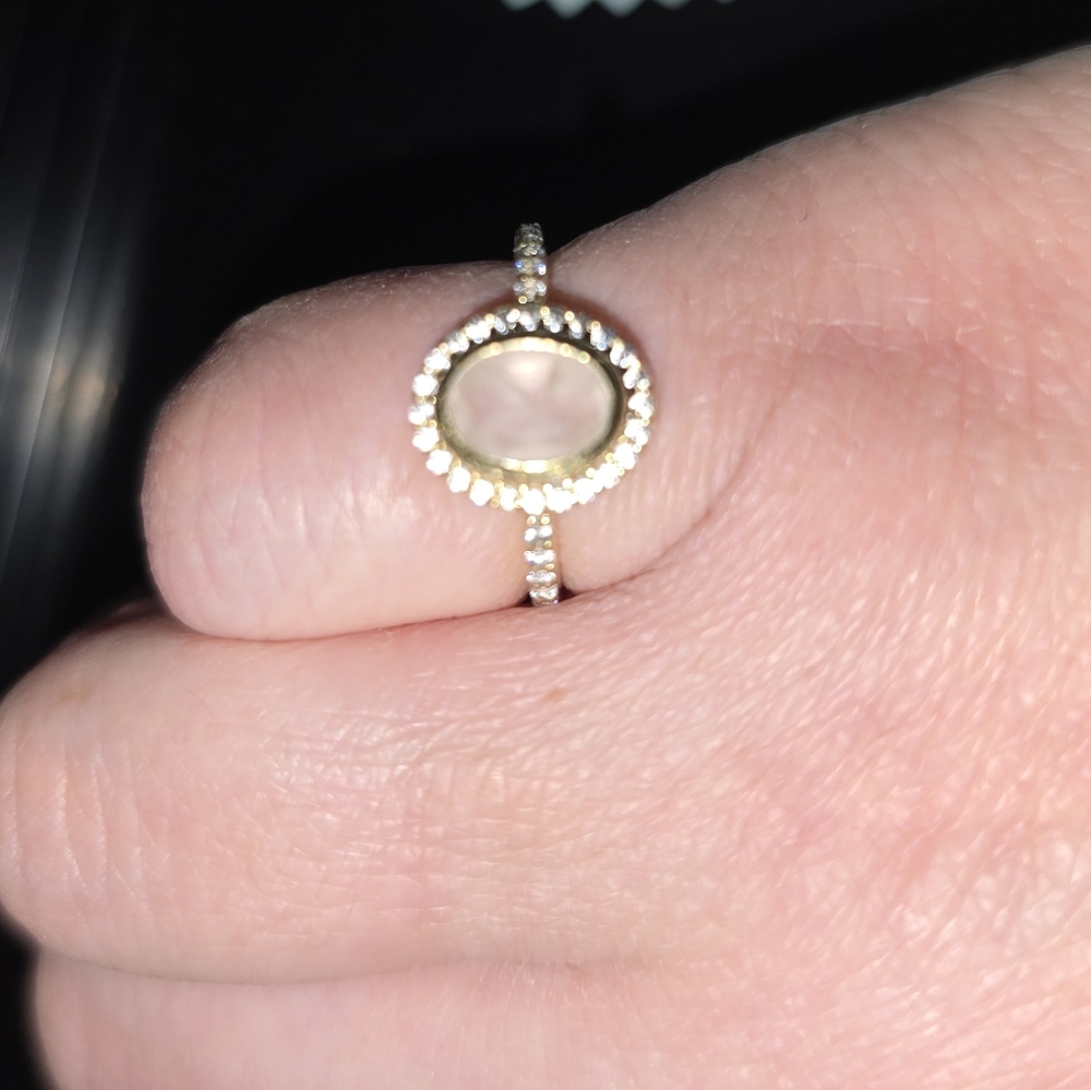 Gold Plated Silver Rose Quartz And Cubic Zirconia Ring Size 5 Leah Alexandra